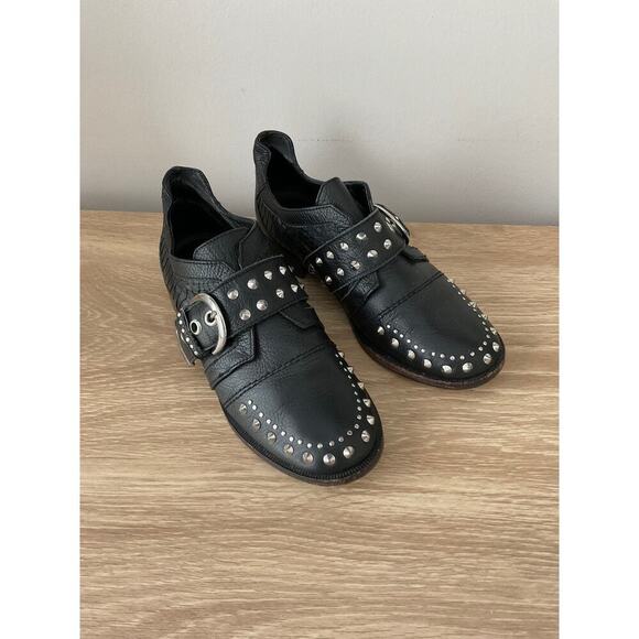Zadig & Voltaire Leather Spiked Buckle Oxford Flat Shoe Black - Picture 2 of 7